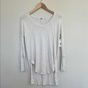 Free People Cream Ribbed 3/4 Sleeve Tunic